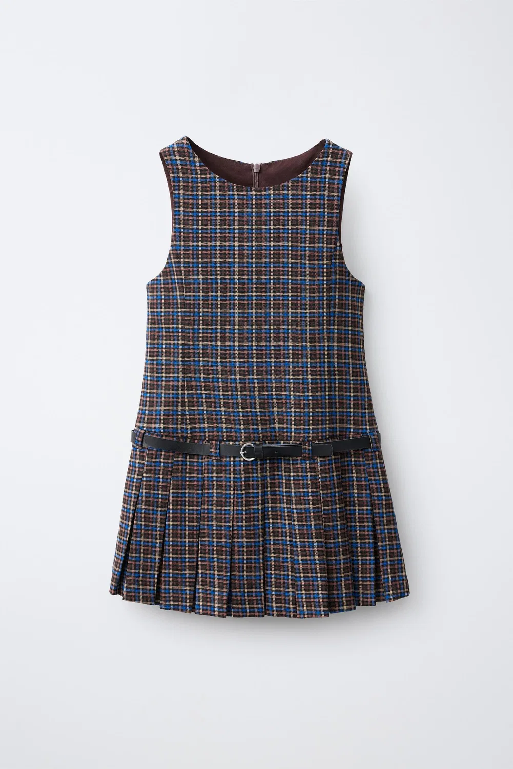 Платье-фартук в клетку с поясом ZARA, Brown-Blue