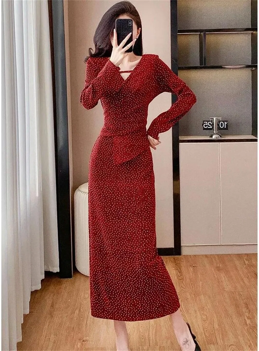 Женское вечернее платье с V-образным вырезом, блестящее, длинное, Picture Color1 — фото 3