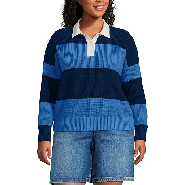 

Рубашка-регби Drifter с воротником-стойкой, plus size Lands' End, Blue Navy Rugby