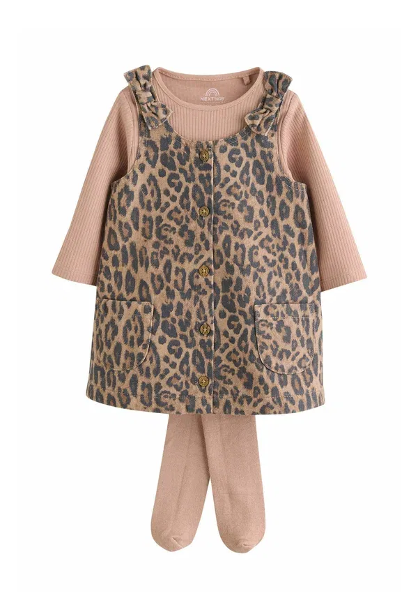 Комплект боди и колготок Animal print, Regular fit - pinafore long sleeve bodysuit & tights set, Next, Leopard print
