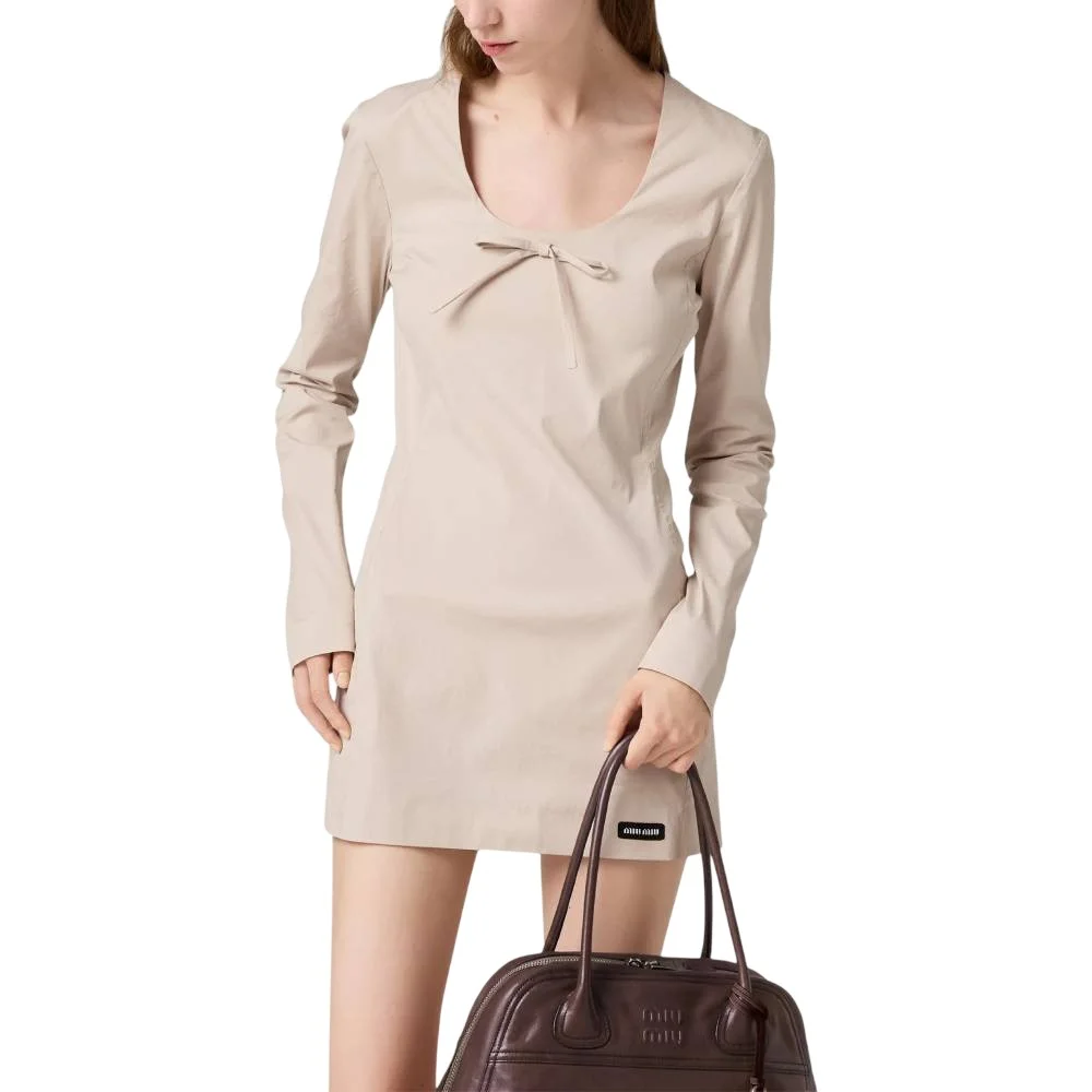 Платье Miu Miu Stretch Poplin Mini, бежевый