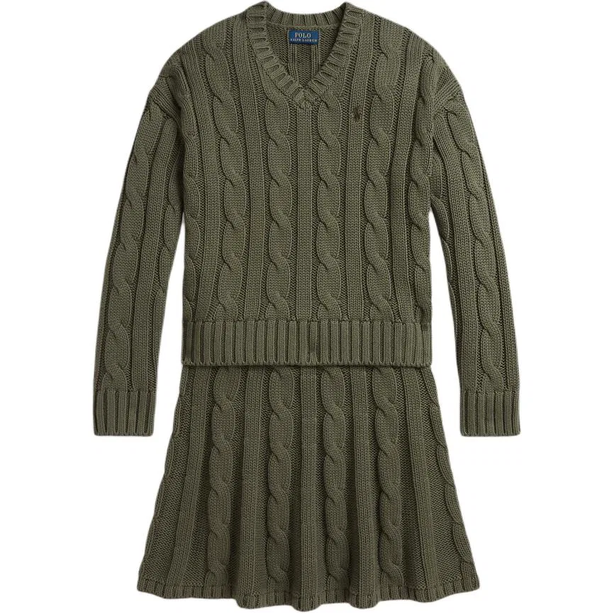Детский комплект из юбки и топа с V-образным вырезом, Olive Green, Polo Ralph Lauren