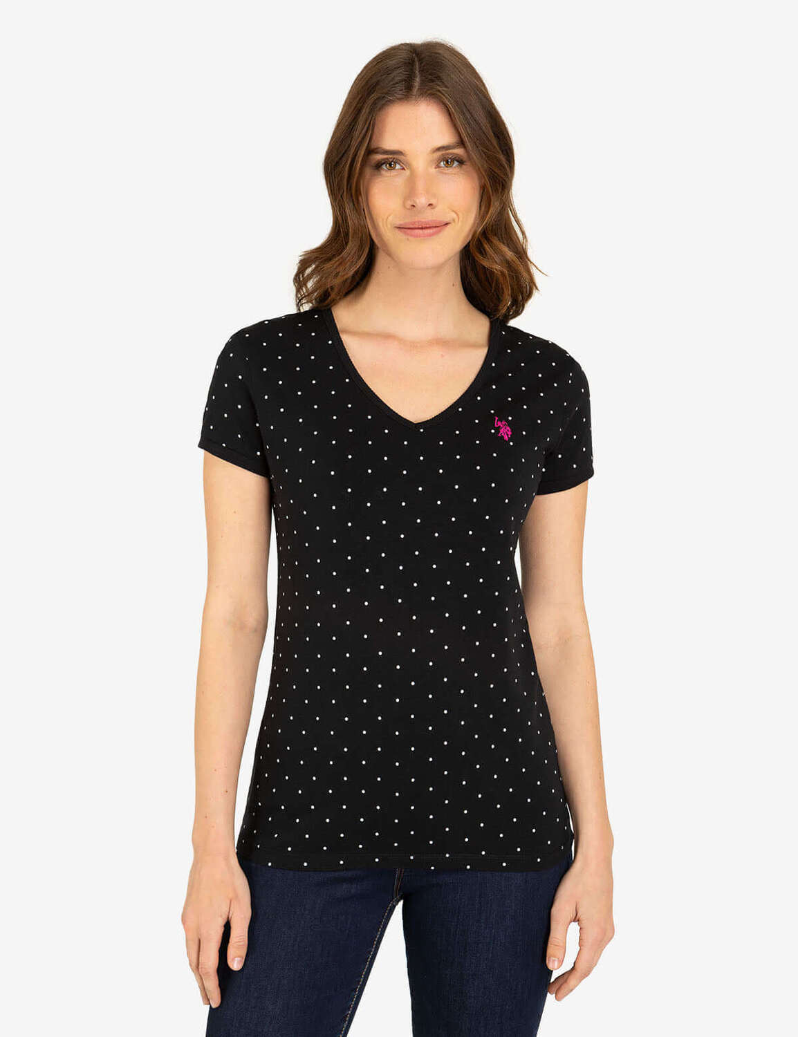 

Футболка U.S. Polo Assn. Dot V-Neck, сине-розовый