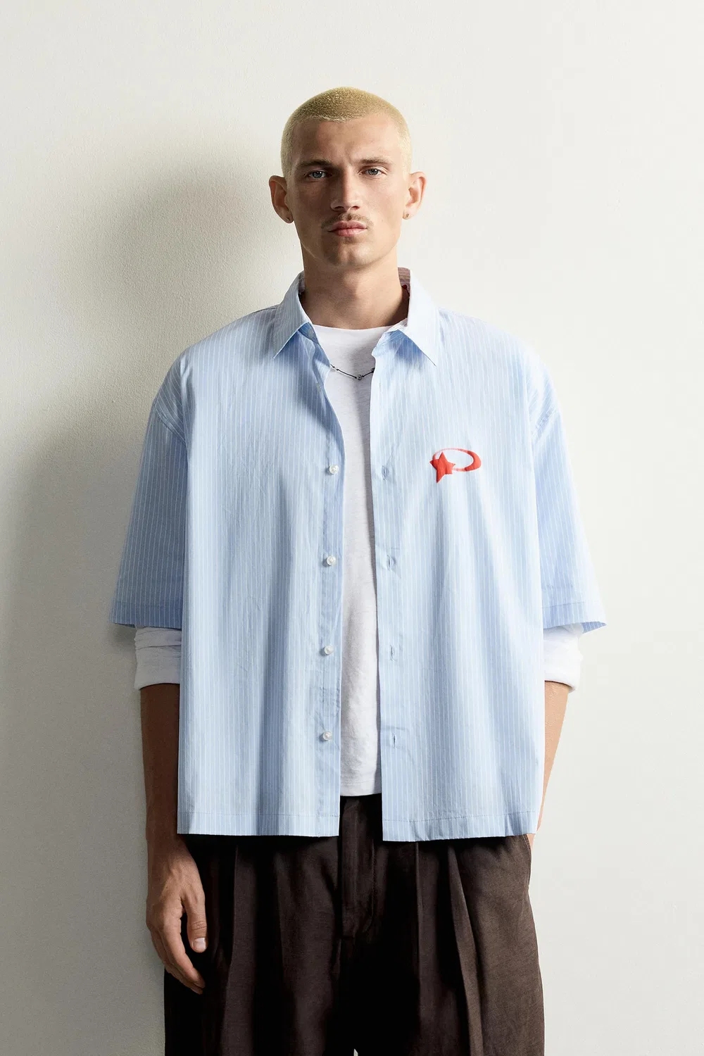 Рубашка свободного кроя с графическим принтом ZARA, Blue — фото 2