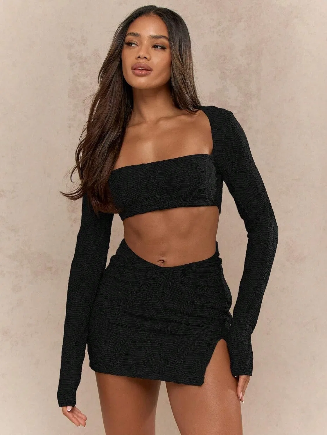 Женское мини-платье с квадратным вырезом Bodycon, Black — фото 3