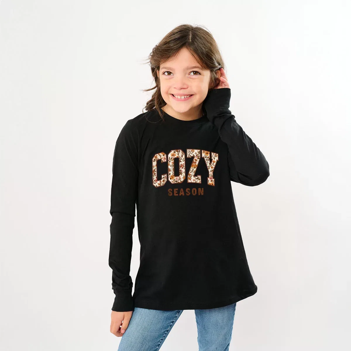Детский лонгслив с принтом Cozy Season Floral The Juniper Shop, Black