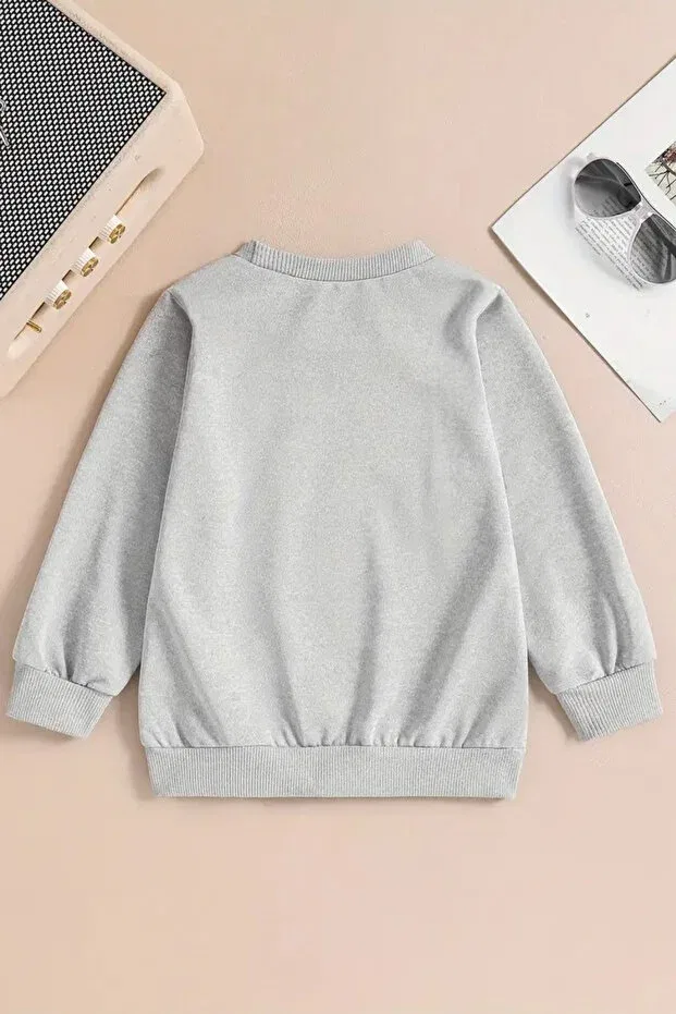 Детские свитшот для девочек с принтом Tractor Printed Sweetline, Gray — фото 2