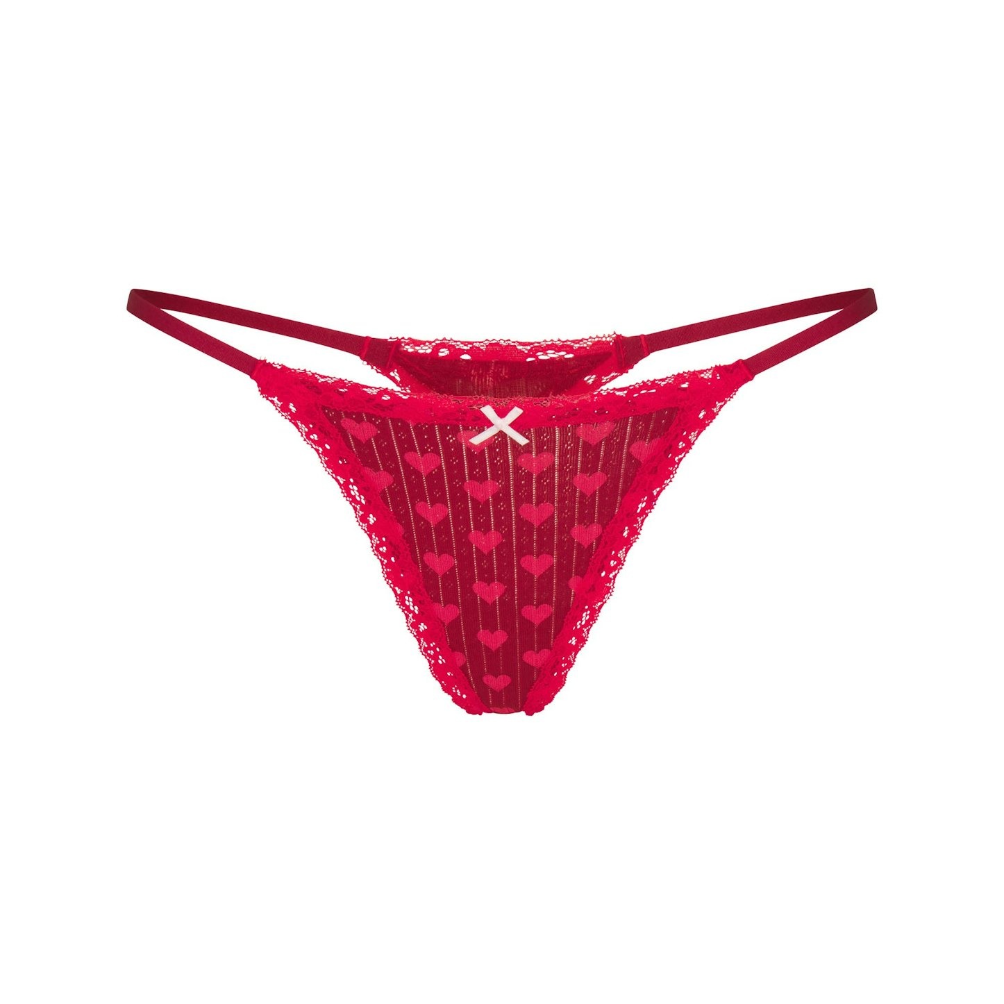 

Трусы-стринги Skims Lightweight Cotton Pointelle Lace, красный/сердце