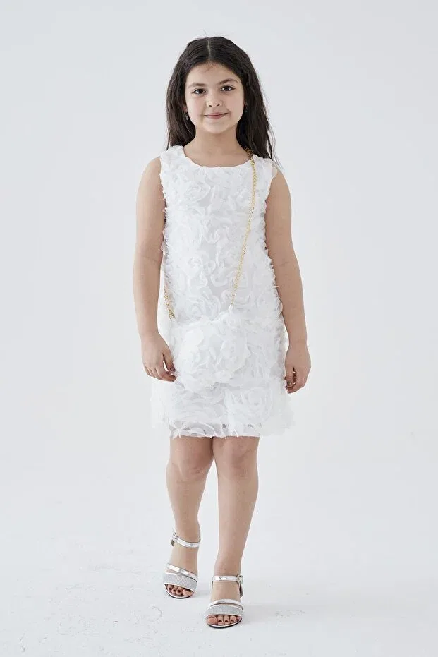 Детское платье для девочек с вышивкой Elegant Kıvanç Çocuk, White