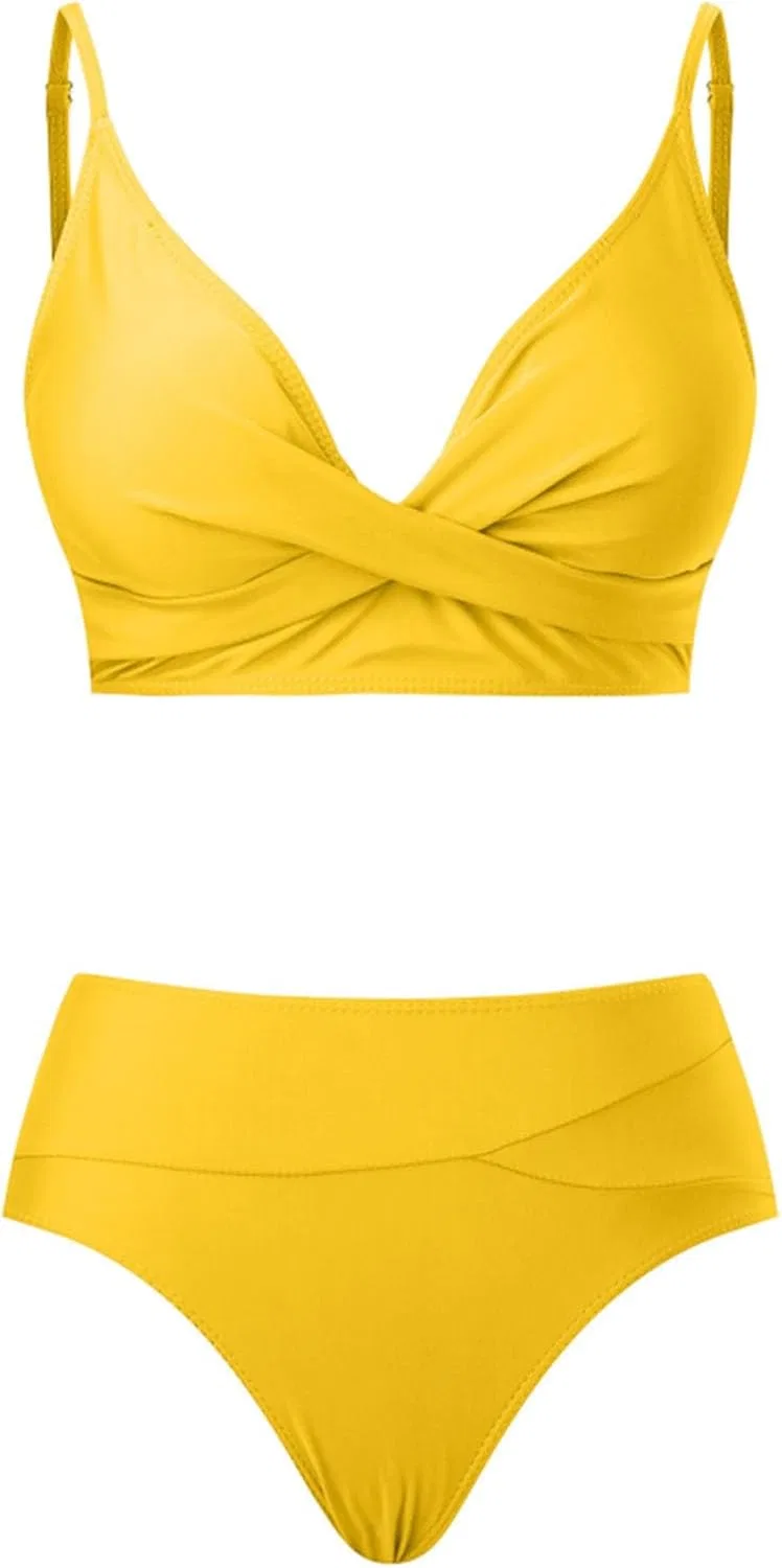 Женский бикини-комплект с V-образным вырезом, Yellow — фото 3