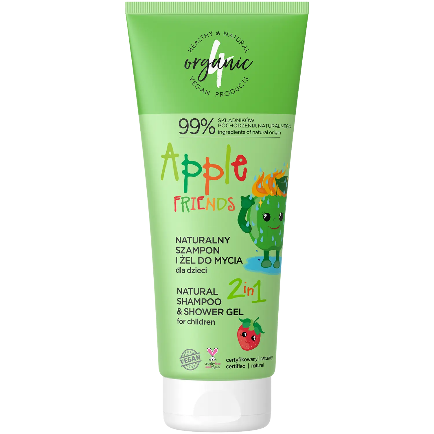 

4Organic Apple шампунь для волос и гель для душа 2в1 для детей, 200 мл