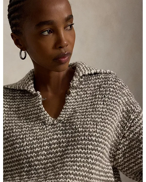 Женский свитер с воротником-хомутом и длинным рукавом Ralph Lauren, Stone Grey/Cream Stripe — фото 4