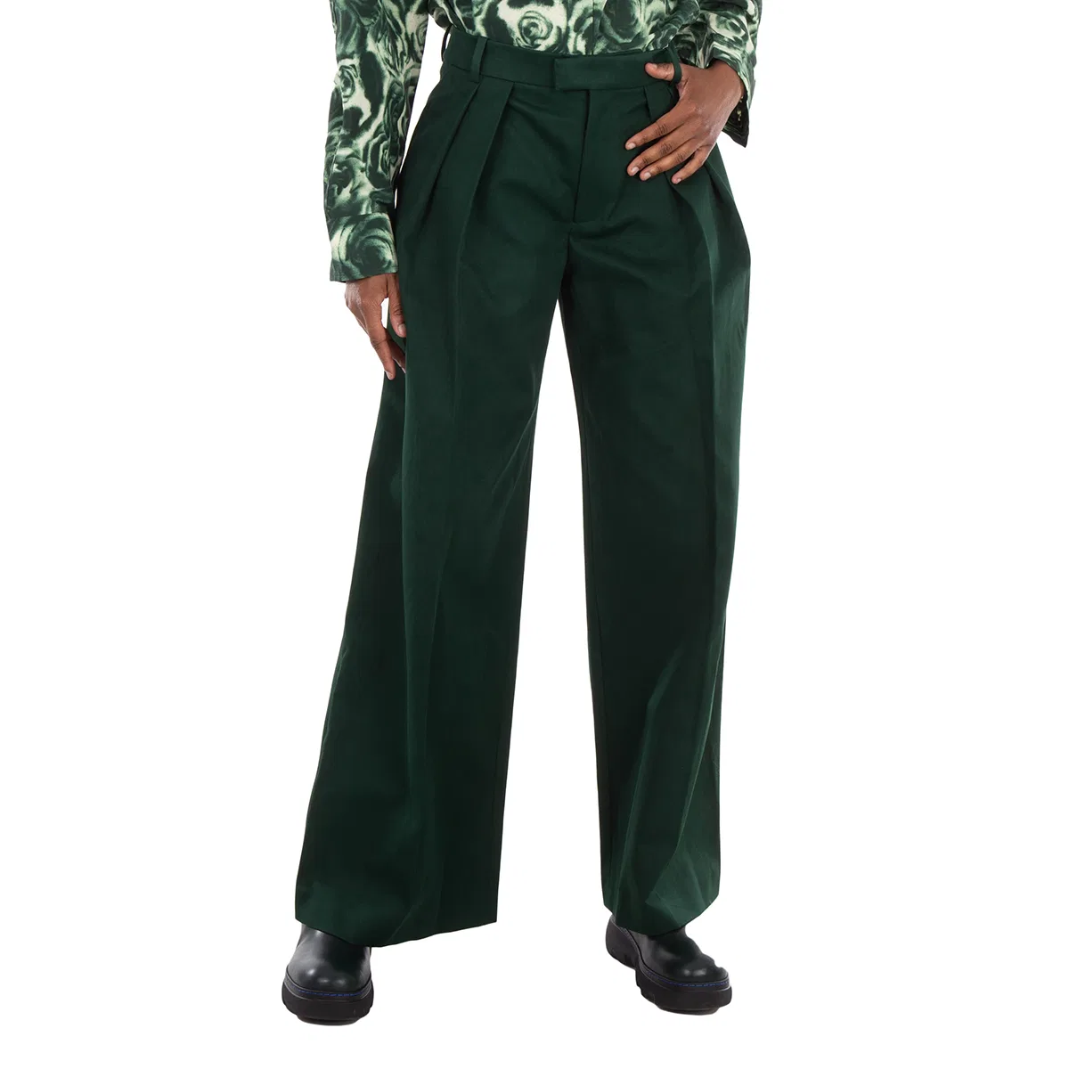 Брюки широкие с защипами из хлопка Wide Leg Pleated-Detail Cotton Trousers Burberry, Ivy
