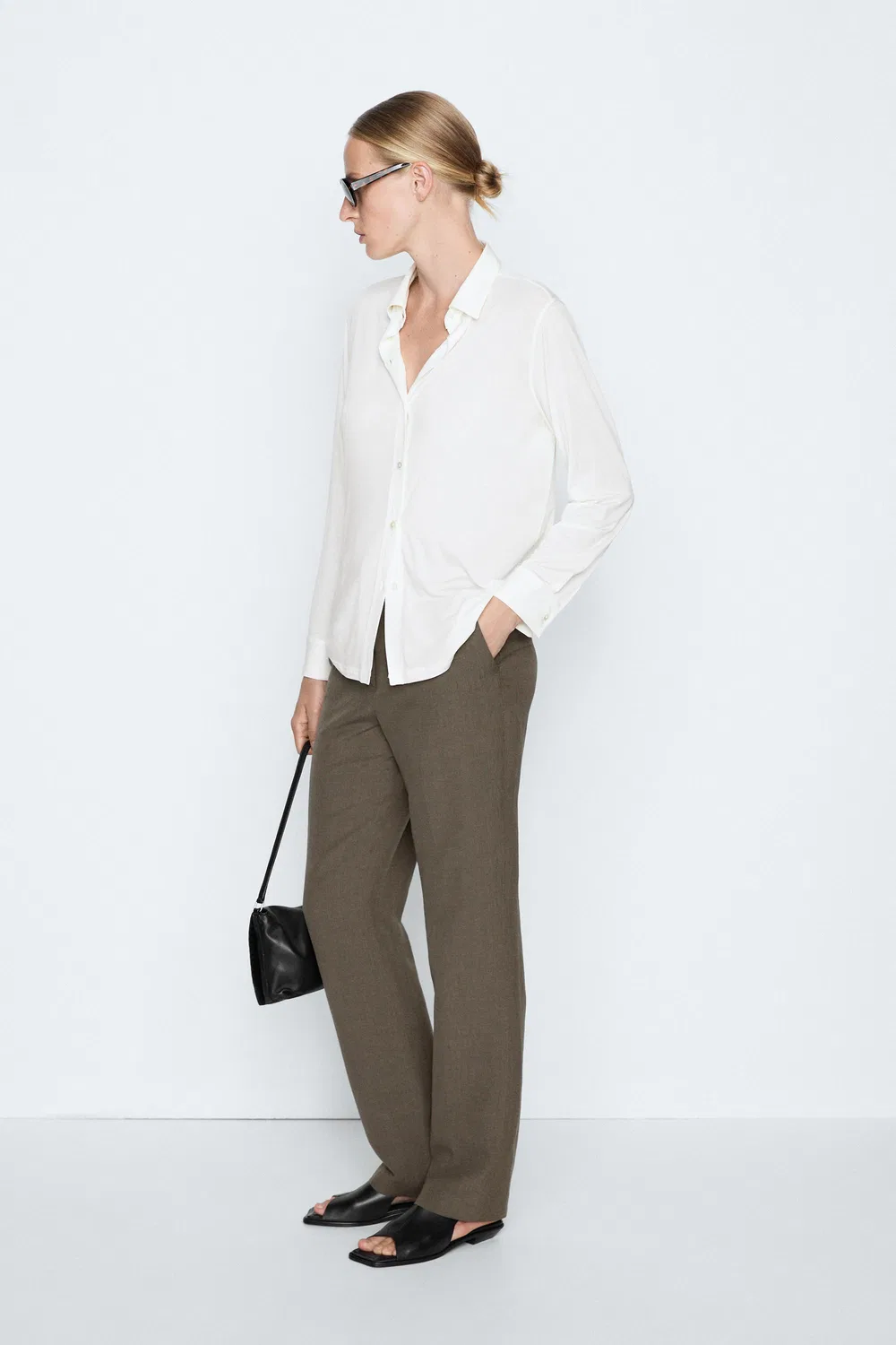Рубашка Massimo Dutti, свободный крой, кремовый — фото 2