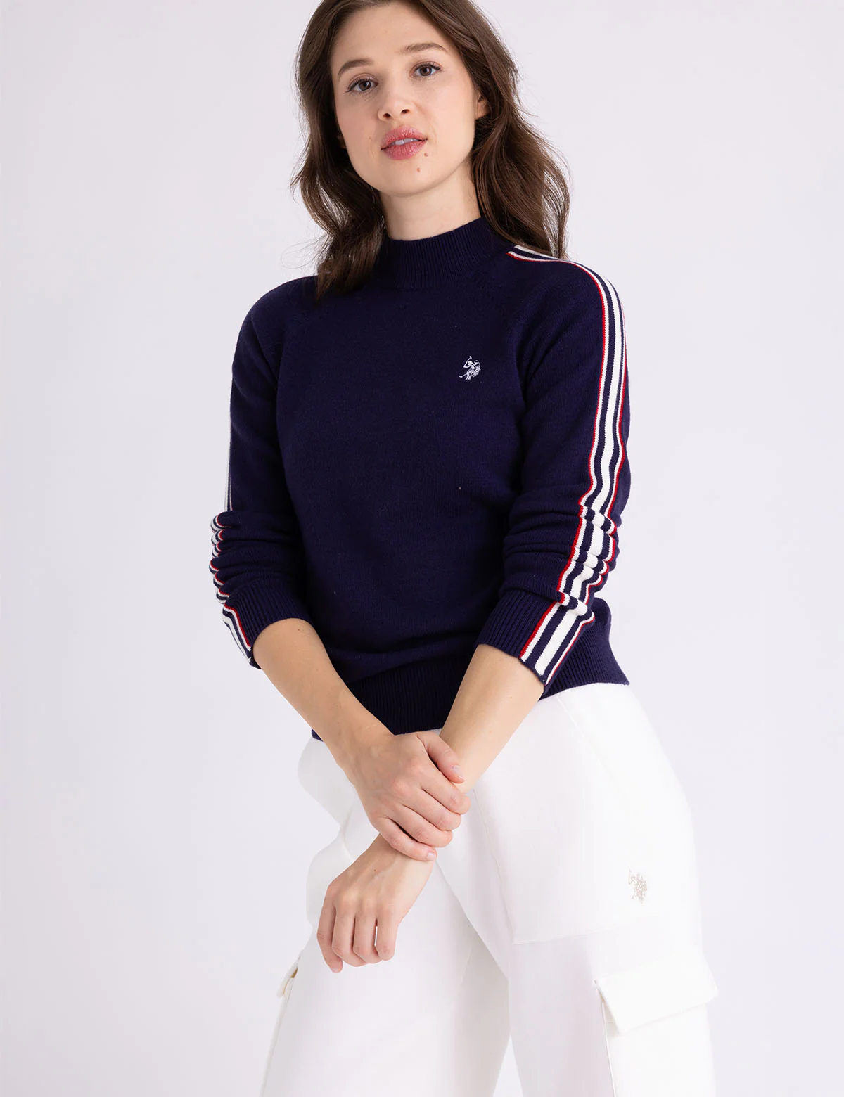 

Свитер U.S. Polo Assn Signature Stripe Raglan Mock Neck, темно-синий