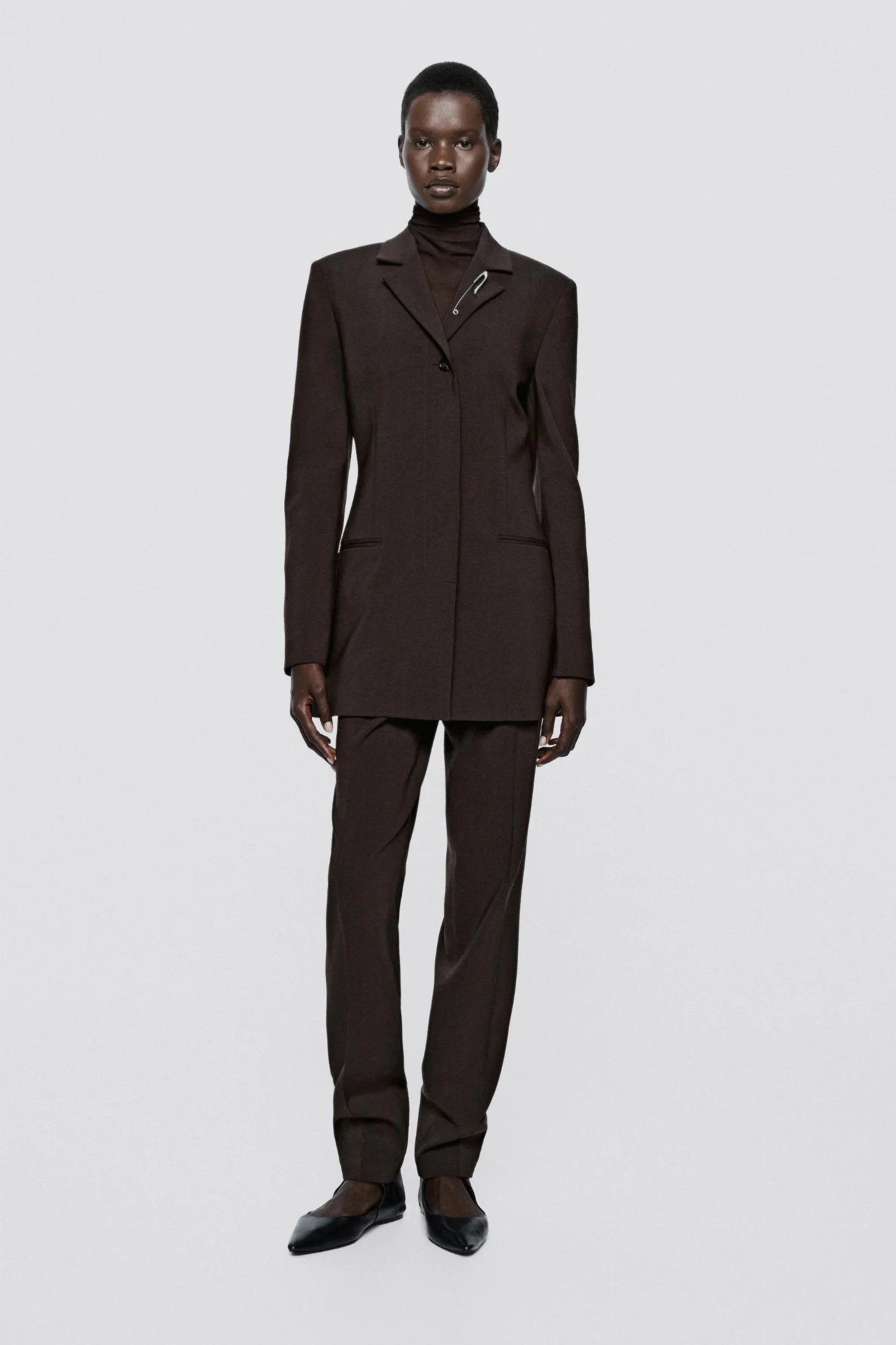 Пиджак Massimo Dutti Long Stretch Wool Blend - Limited Edition, шоколадный
