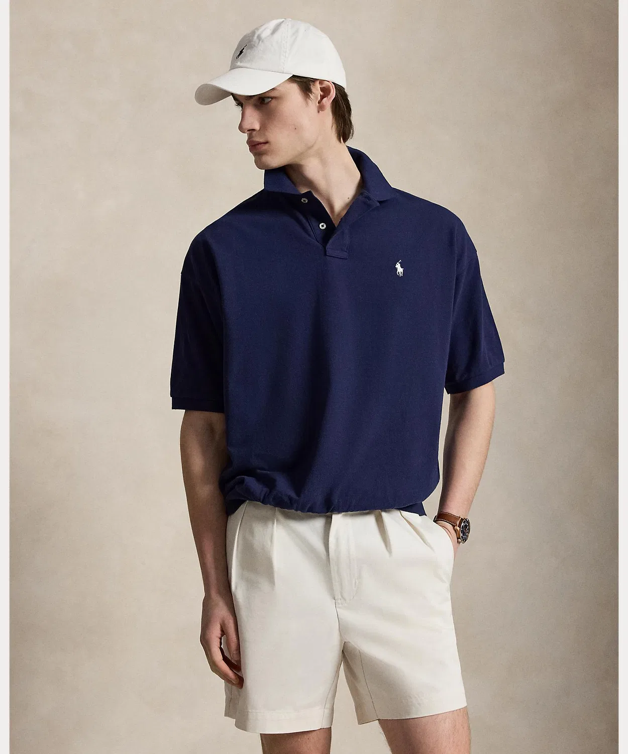 Мужская хлопковая футболка-поло с коротким рукавом, Relaxed Fit Mesh Polo POLO RALPH LAUREN, Navy