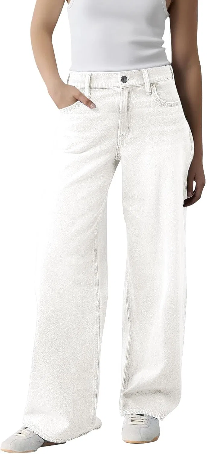 Джинсы широкие женские, White