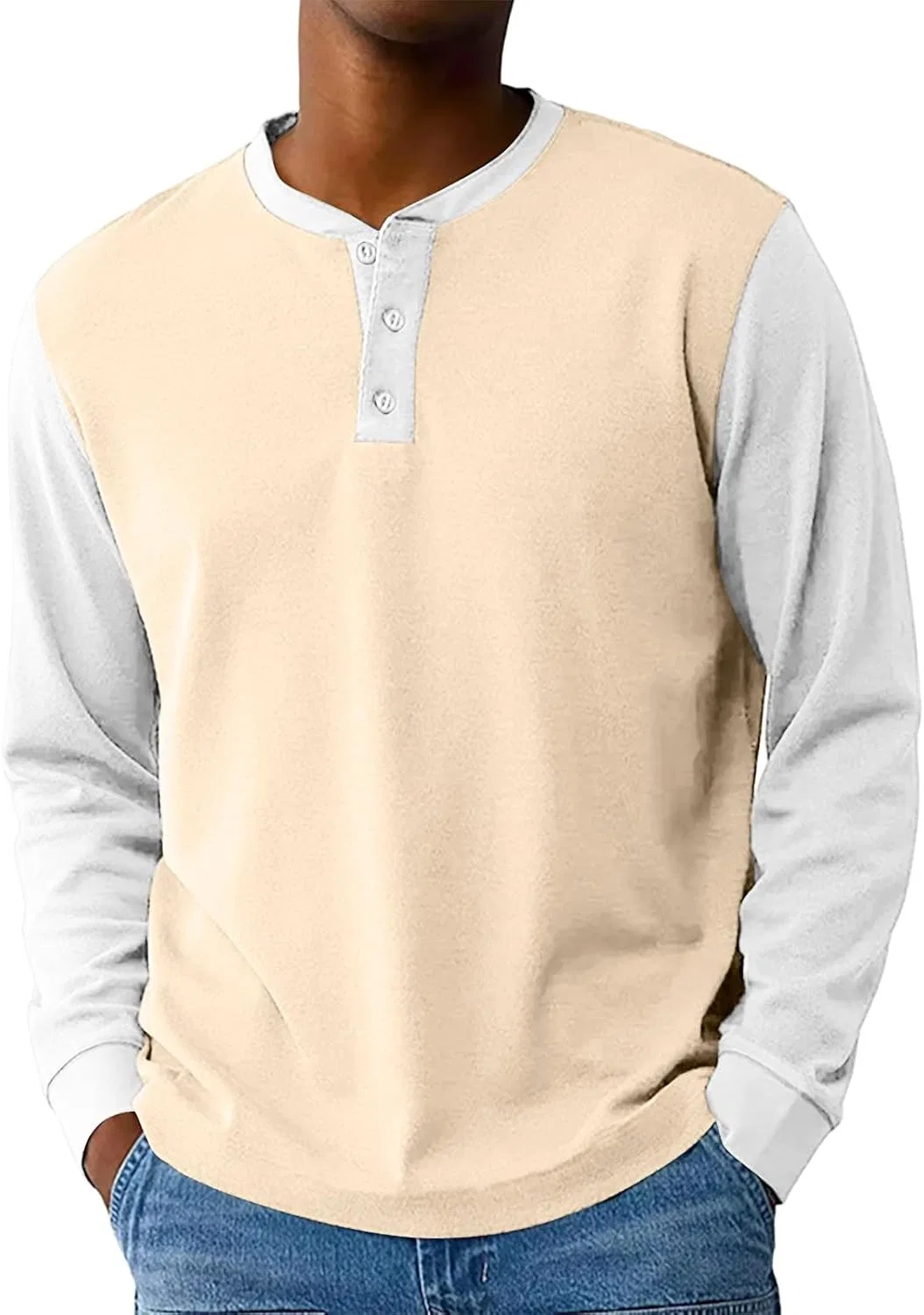 Мужская футболка с длинным рукавом реглан, Color Block, Beige
