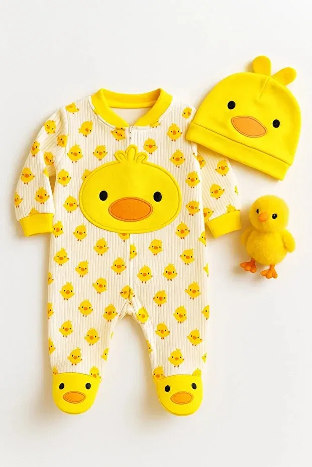 Детский комбинезон для девочек и мальчиков с принтом Baby chick Enia Baby, Sarı — фото 2