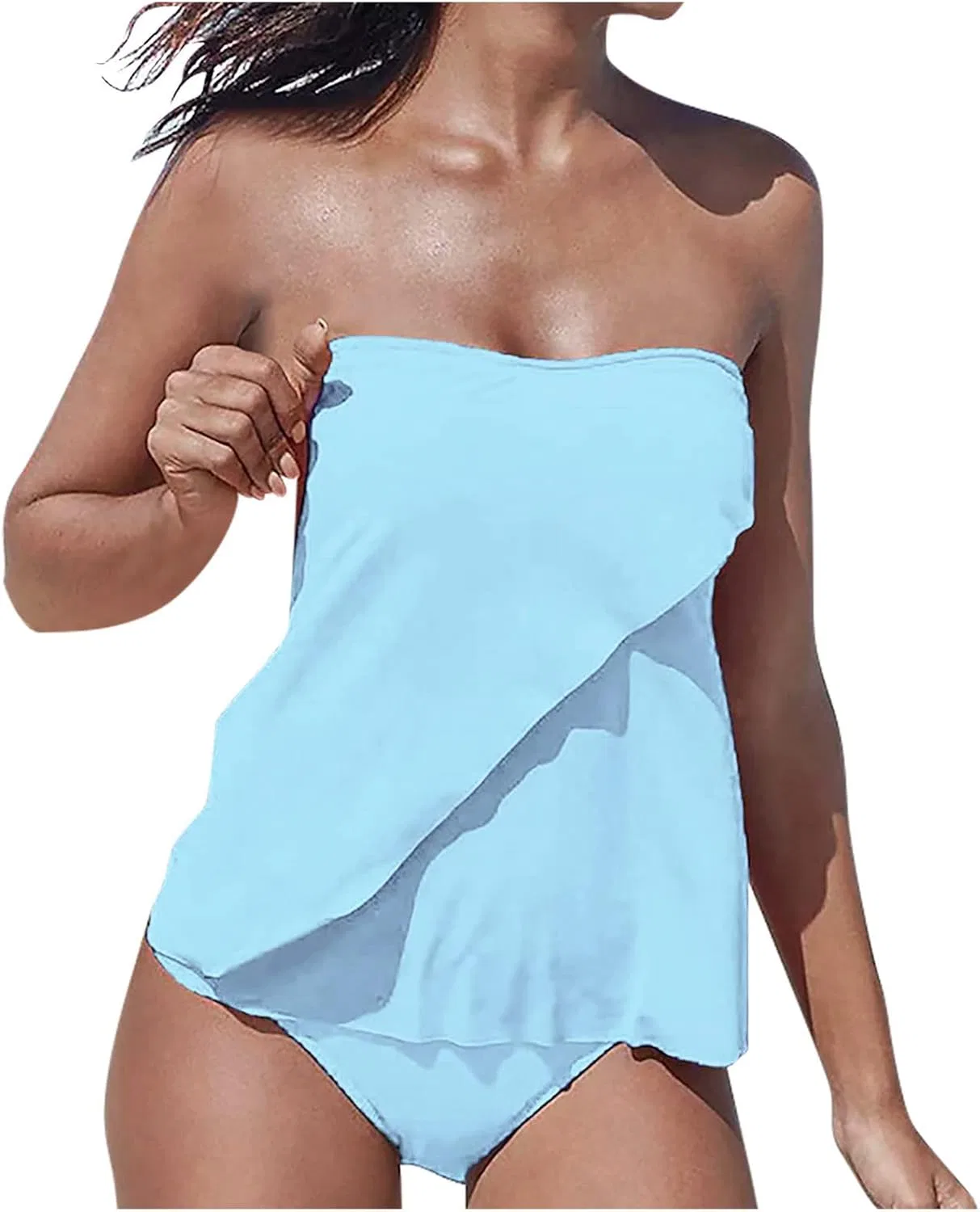 Женский танкини с бандо топом Tummy Control, Light Blue