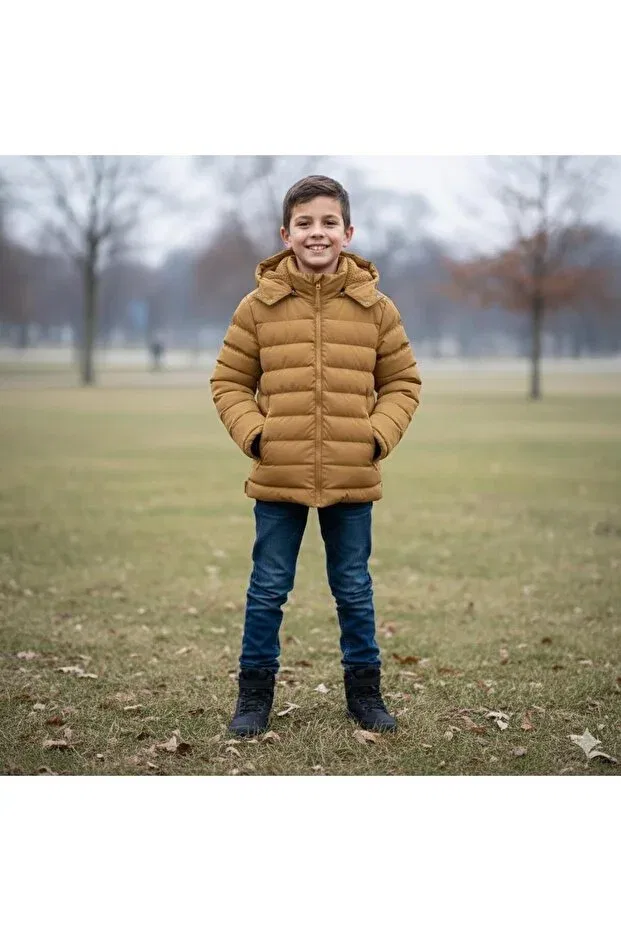Детское пальто для мальчиков с капюшоном Plush Nova Garland, Camel