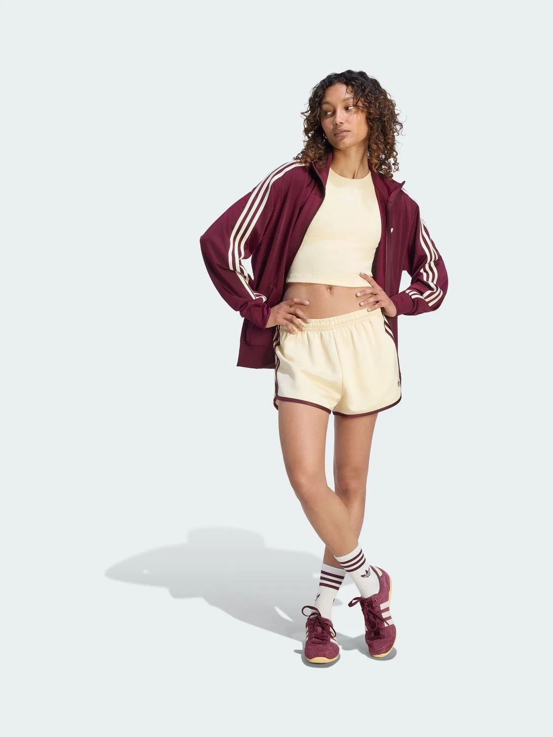 Шорты спринтерские с 3 полосками, satin, adidas Originals, кремовый — фото 3