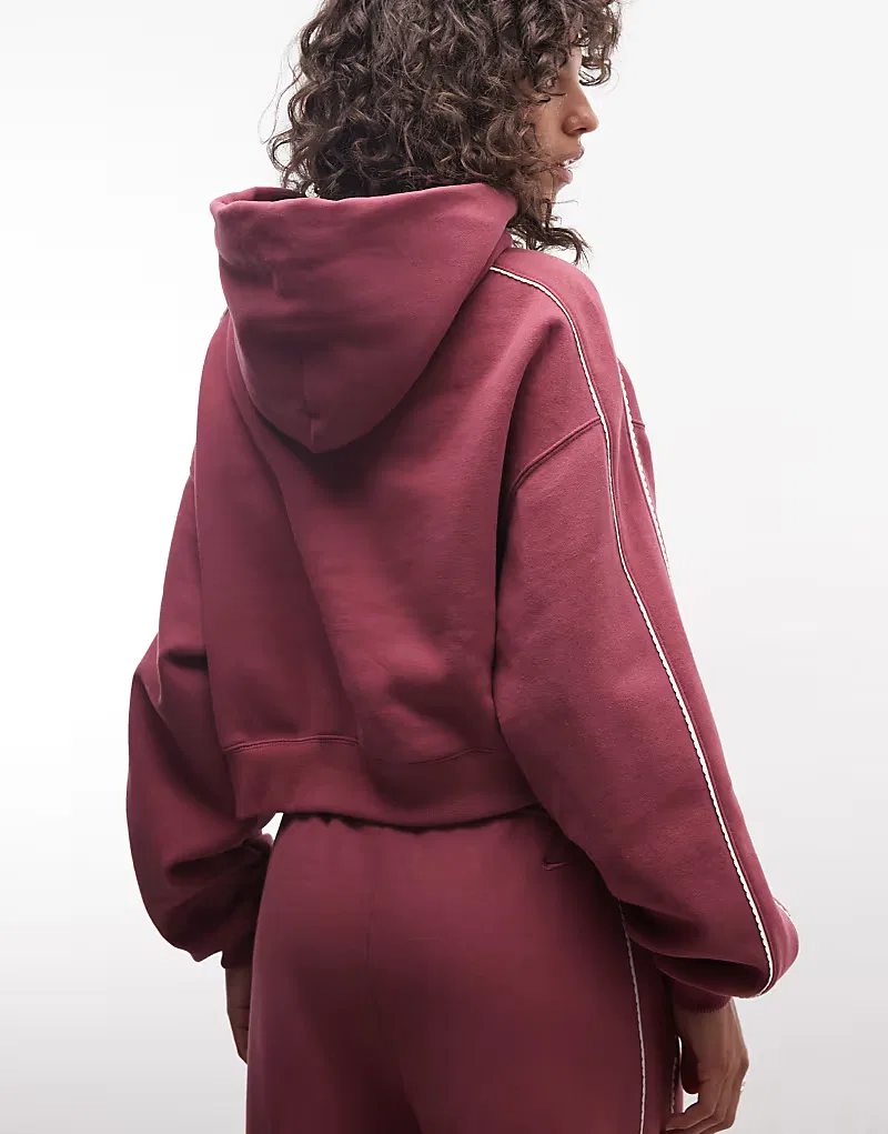 Укороченная толстовка средней плотности Nike Studio Fleece с волнистым краем и подкладкой, розовый — фото 4