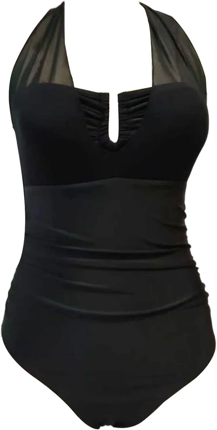 Женский цельнокроеный купальник с вырезами Sheer Cutout Halter Neck, Black — фото 3