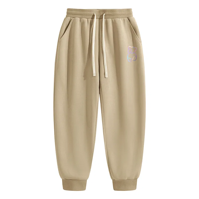Детские утепленные флисовые штаны с манжетами MINISO, Heather Gray (Dazzling Color Bear Pants Logo) — фото 3