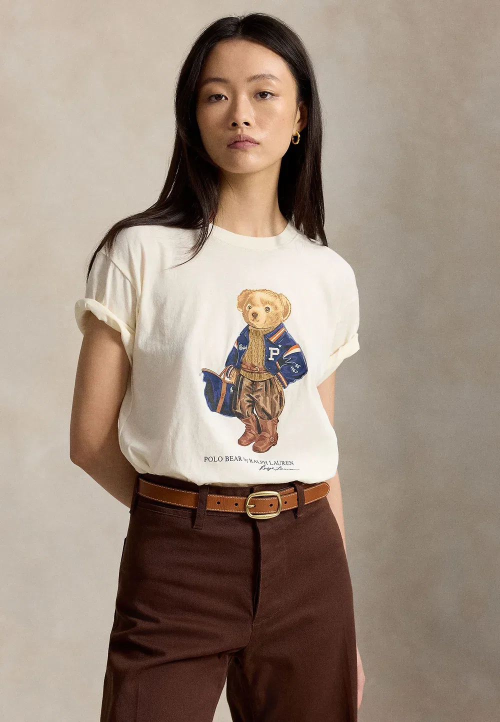 Футболка из хлопкового трикотажа с принтом "Медведь поло" Polo Ralph Lauren, Warm White