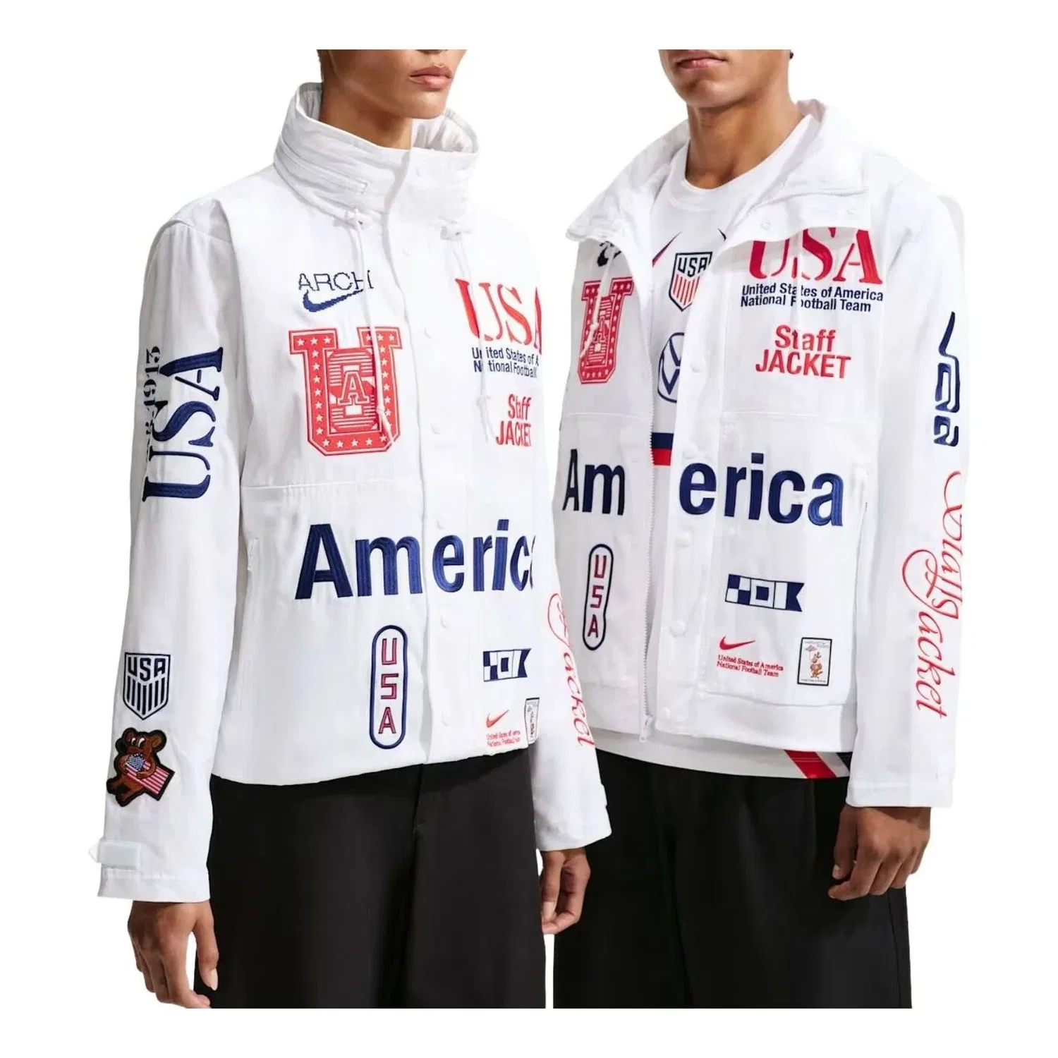 Мужская куртка с принтом Nike x USA x V.A.A. Cryoshot Woven Staff Jacket, белый