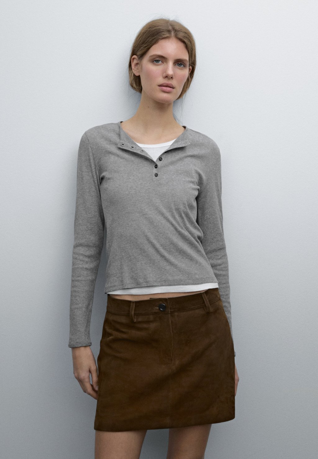 

Топ с длинными рукавами DOUBLE COLLAR WITH BUTTONS Massimo Dutti, серый