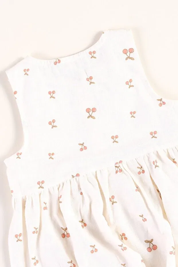 Детское платье для девочек с принтом Cherry Printed Linen / Cotton Bondberro, Nude Color — фото 2
