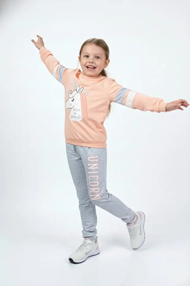 Детский спортивный комплект для девочек с принтом Horned Horse Tracksuit Set Mnk, Somon
