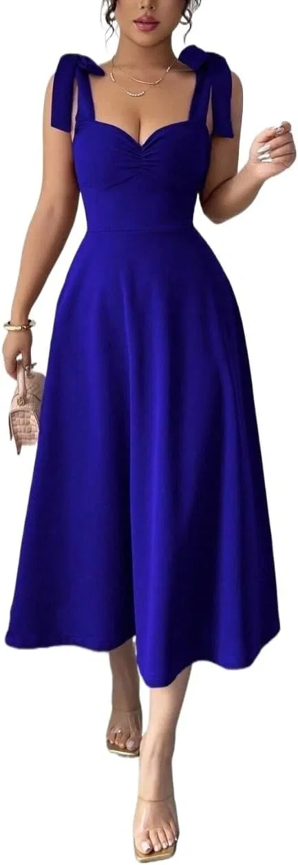 Женское миди платье без рукавов элегантное повседневное, Royal Blue