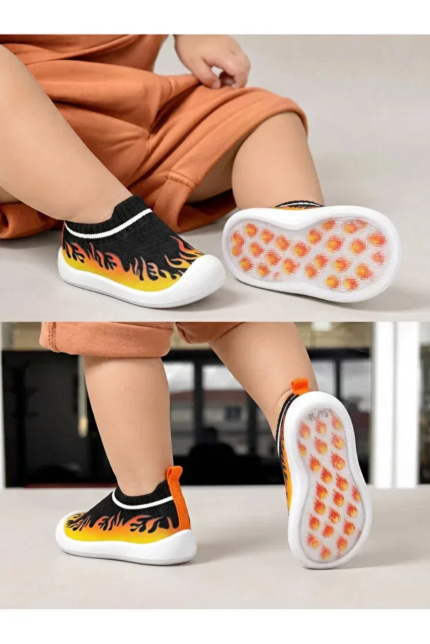 Детские спортивные кроссовки для мальчиков с принтом New generation sole printed orthopedic first step baby kids sports sneaker barefoot shoes blaze Db Kids, Black Flame