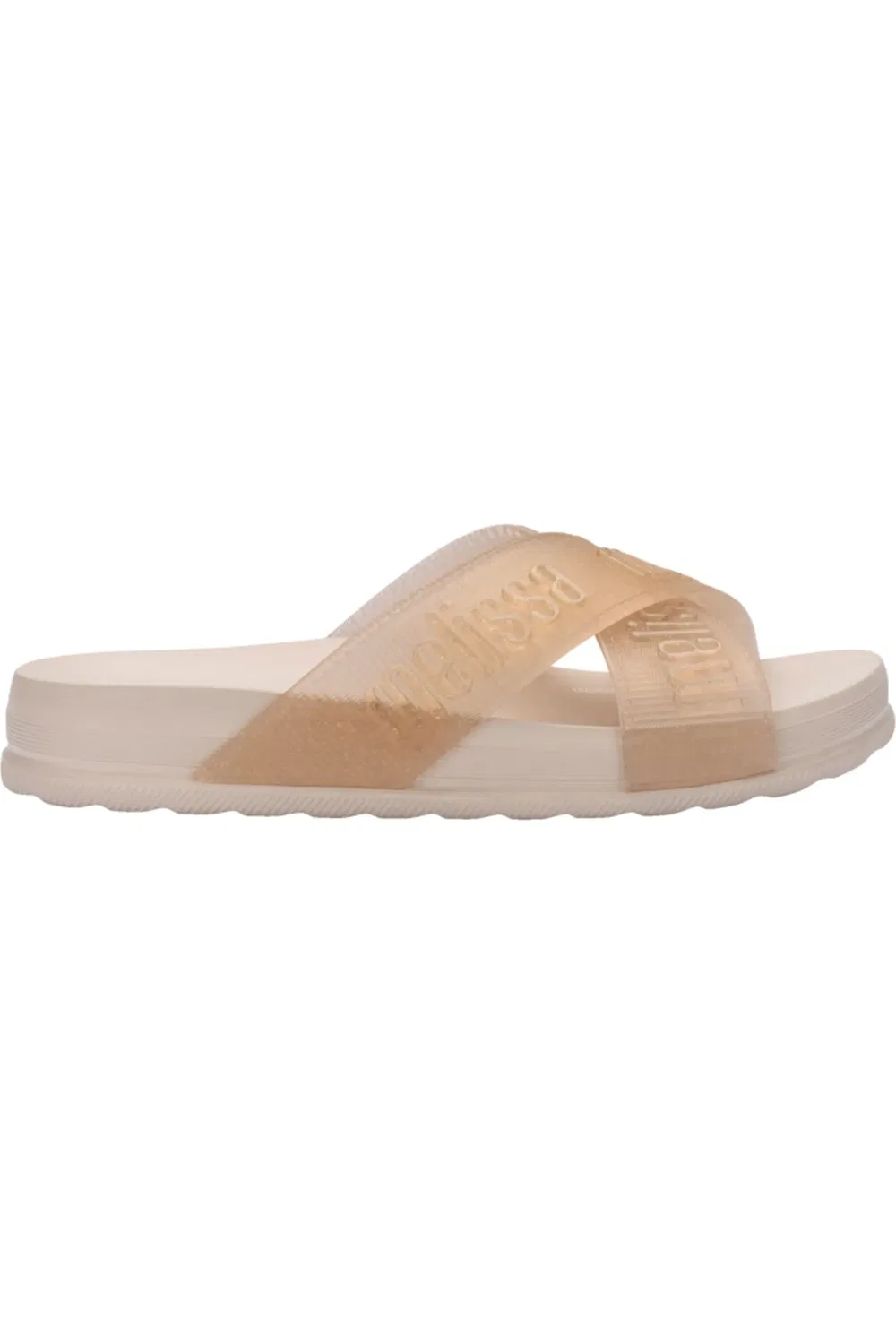 Сандалии детские с перекрестными ремешками Cozy Cross Strap Slide Mini Melissa, Beige/Glitter — фото 2