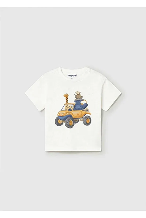 Детская футболка для мальчиков с принтом Summer Baby Boy Car Printed Mayoral, Ecru