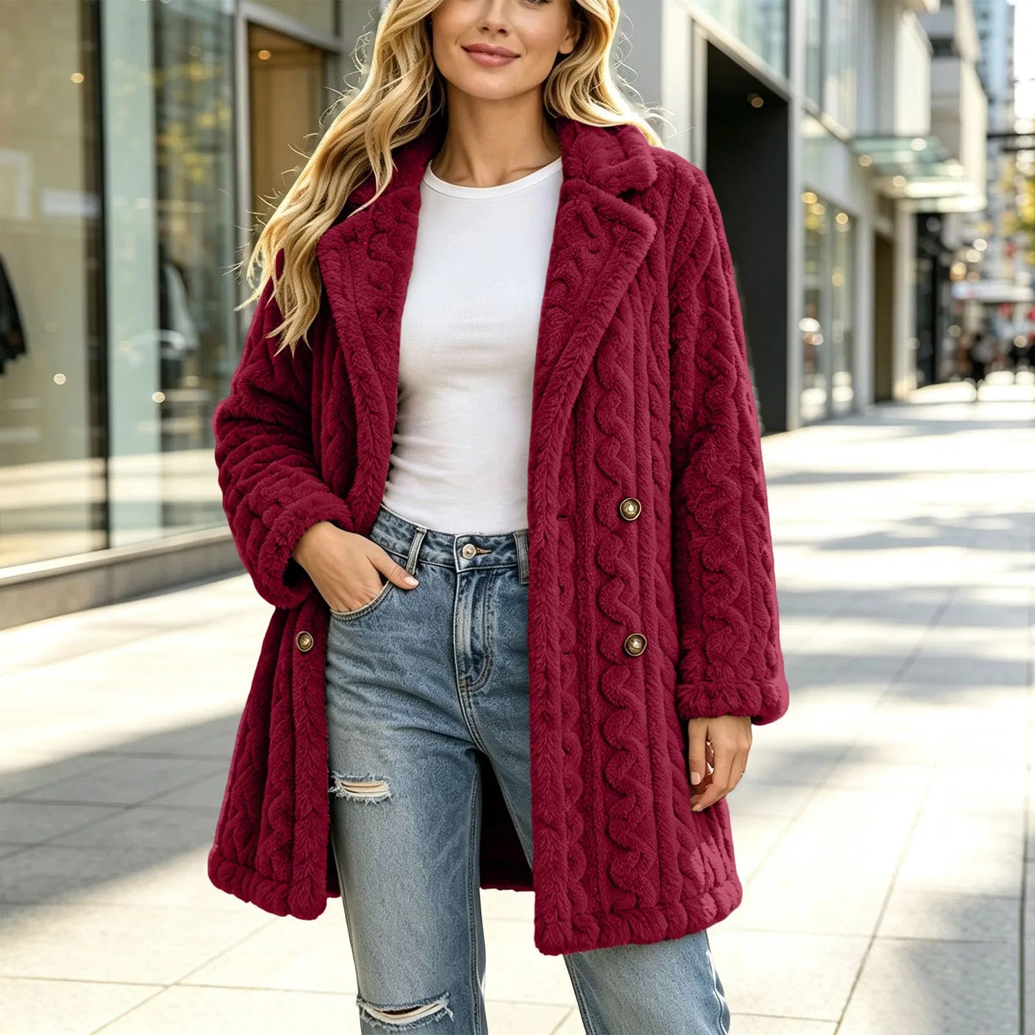 Женское пальто с длинным рукавом, мягкое, теплое, oversize, Rosso — фото 3