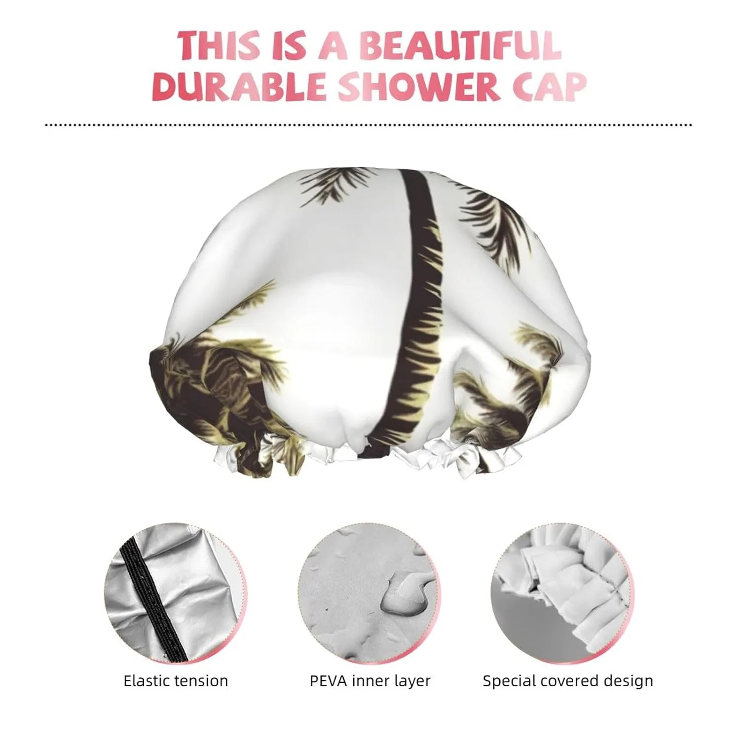 Двухслойная водонепроницаемая шапочка для душа FJWSLCH, Пальма — фото 4