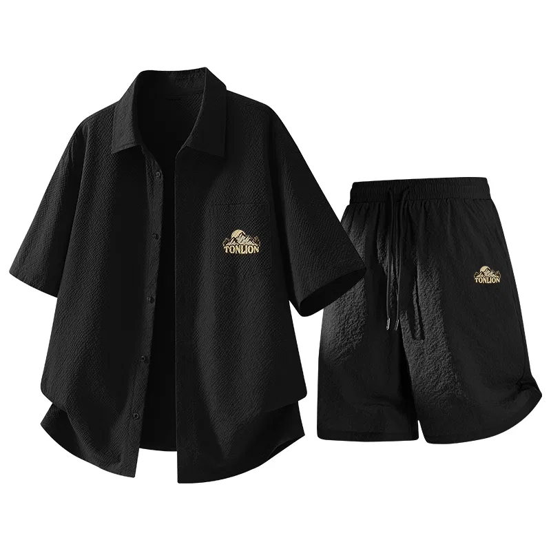 Детский комплект рубашки и шорт из хлопка Tonlion, Черный (TB Morningside Mountains chest logo) + Черный (TB Morningside Mountains pants logo)