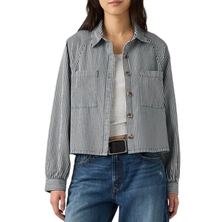 Женская рубашка с воротником в сине-белую полоску Levis, Blue White Stripes