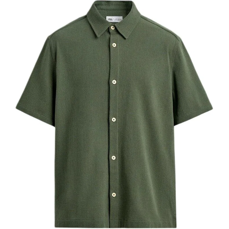 Мужская рубашка с лацканами, прямой крой, Green, ZARA, Green