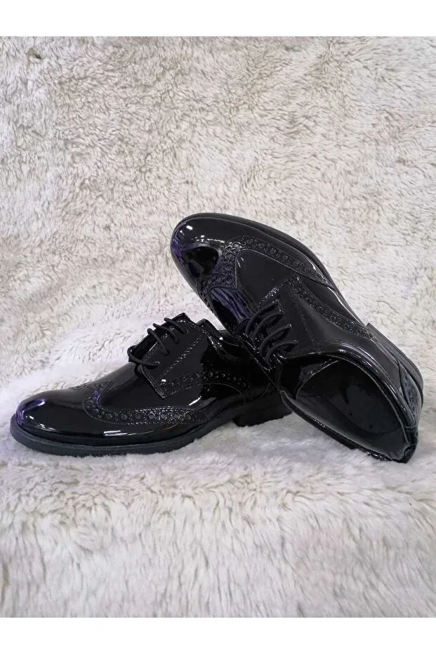 Детские туфли для мальчиков с узором Özgür Kids, Black Patent Leather — фото 2