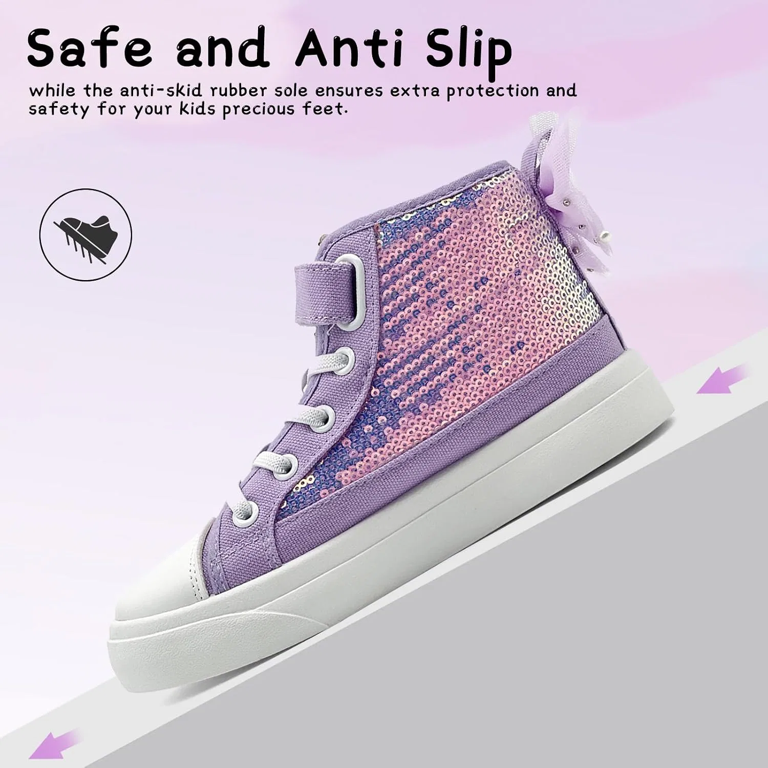 Детские кеды для девочек и мальчиков с принтом Sharllen, Light Purple — фото 3