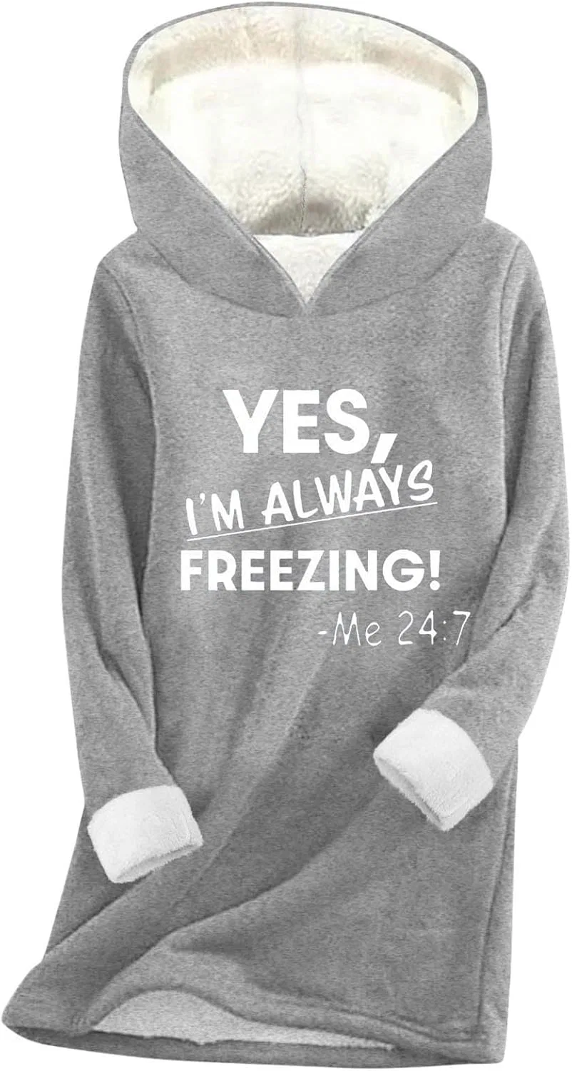 Женское худи с длинным рукавом Yes I'm Always Freezing Me 24:7, серый