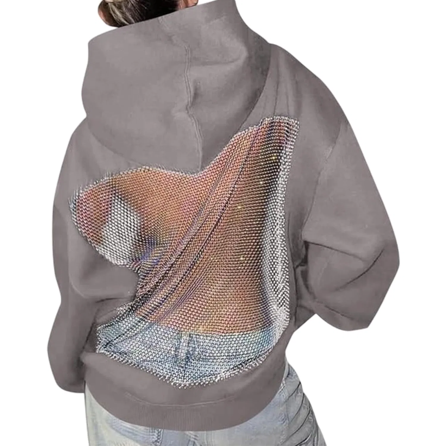 Женский худи с капюшоном, с длинным рукавом, Y2K Oversized, B-grey
