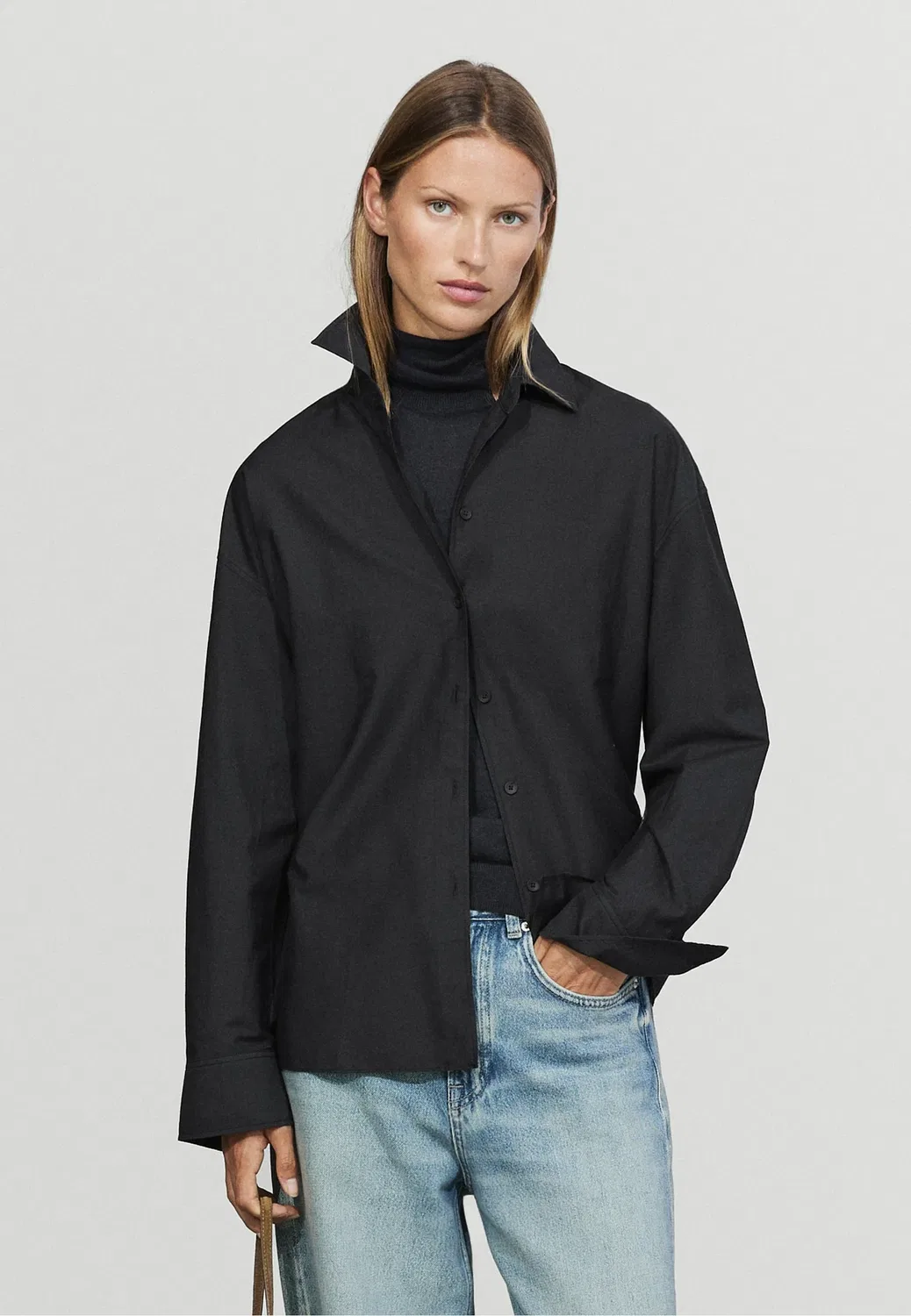 Блузка на пуговицах Massimo Dutti, Black — фото 2