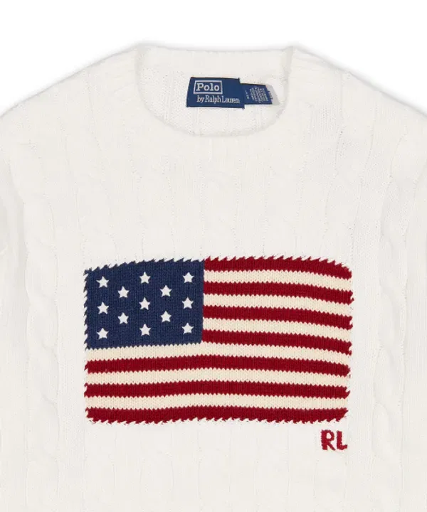 Свитер с косичками и флагом, Iconic Cable Knit Polo Ralph Lauren, белый — фото 3